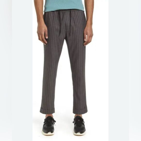 Open Edit Nordstrom Cuff Hem Joggers in Dark Gray Pinstripe - Size L - Picture 1 of 6